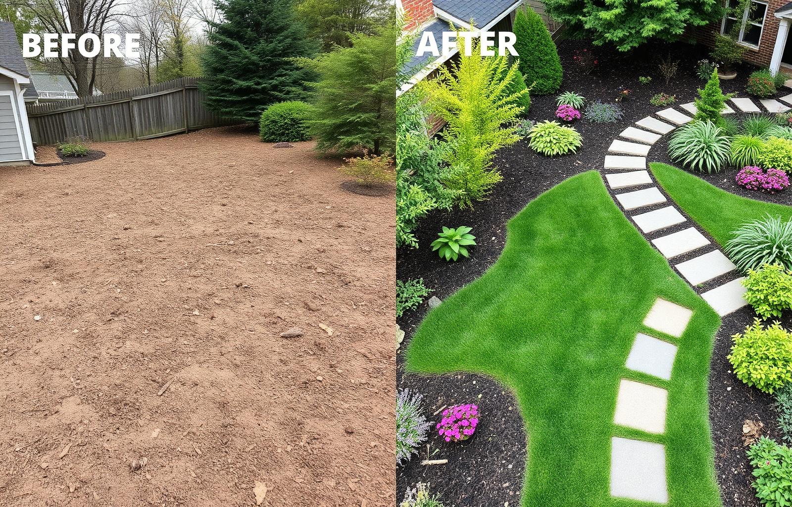 Before and after backyard transformation